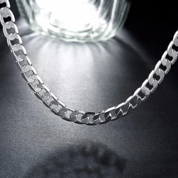 Klasické 925 sterling silver šperky pánske 8 mm ploché bočné náhrdelník 20-palcový geometrické DIY náhrdelník príslušenstvo doprava Zadarmo