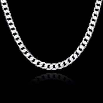 Klasické 925 sterling silver šperky pánske 8 mm ploché bočné náhrdelník 20-palcový geometrické DIY náhrdelník príslušenstvo doprava Zadarmo
