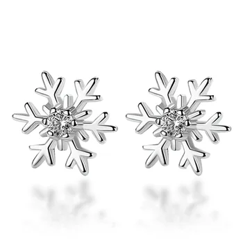 Klasické CZ Kryštálmi Snowflake Stud Náušnice pre Ženy, Strieborná Farba Roztomilé Malé Vianočné Náušnice, Módne Šperky brinco feminino