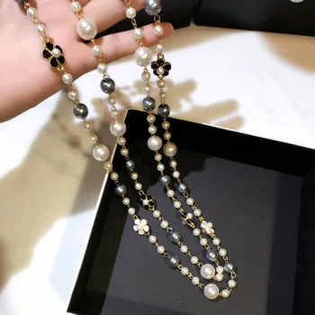 Klasické Dvojité Vrstvy Simulované Perlový Náhrdelník Ženy Bijoux Luxusné Módne Šperky Dlhý Náhrdelník Jemné Darčeky Pre Matku