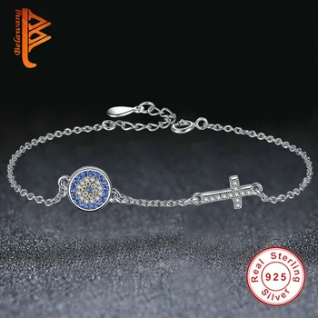 Klasické Modré korálky&Crystal Kríž Náramok Náramky Reťazí Kúzlo Náramok pre Ženy 925 Sterling Silver Autentické Šperky