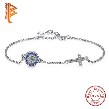Klasické Modré korálky&Crystal Kríž Náramok Náramky Reťazí Kúzlo Náramok pre Ženy 925 Sterling Silver Autentické Šperky