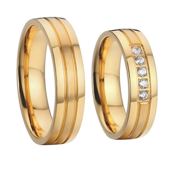 Klasické nový dizajn titán oceľové snubné prstene sľub výročie prstene, súpravy pre mužov a ženy, zlatá farba aliancií