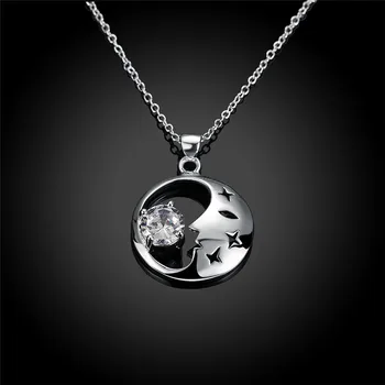 Klasické šperky, striebro mesiac prívesok náhrdelník s zirkón šumivé romantický darček pre dievčatá hot vysoká kvalita