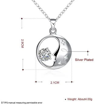 Klasické šperky, striebro mesiac prívesok náhrdelník s zirkón šumivé romantický darček pre dievčatá hot vysoká kvalita