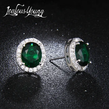 Klasický Oválny Zeleného Kameňa Crystal Stud Náušnice Pre Ženy S Modrým Kolo AAA Kubických Ziricon Earings Dievča Módne Šperky AE356