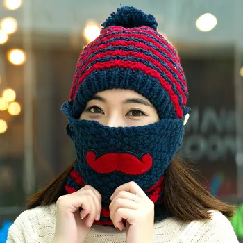 Klobúk, šatku maska sady žena zimné pletené klobúk pletené jesenné a zimné tepelné masky spp plus velvet cyklistické spp ucho