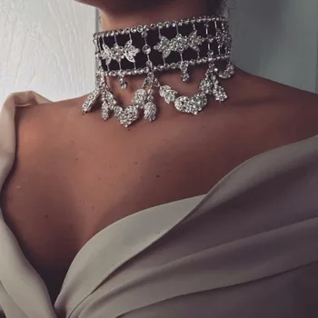 KMVEXO Veľké Maxi Vyhlásenie Náhrdelník pre Ženy 2017 Drahokamu Náhrdelník Kvet Golier Stuha Choker Náhrdelník Luxusné Šperky Bijoux