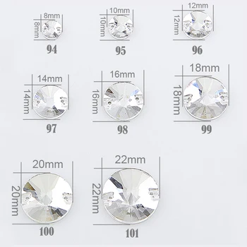 Kolo Rivoli 8,10,12,14,16,18,20 mm Šiť Na Kamene Crystal Clear Flatback 2 Otvory Sklo Šitie Drahokamu DIY Svadobné Šaty