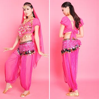 Kostýmy brušného Tanca pre Ženy Lady Ručné Brušného Tanca Nastaviť Kostýmy Indický Tanec Kostýmy Krátke Rukávy 6 Farieb