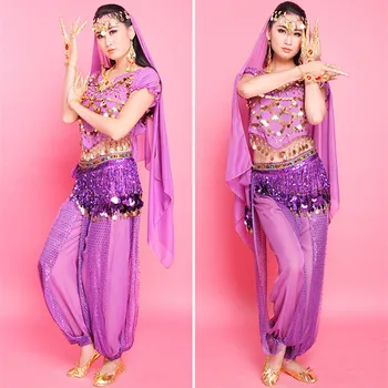Kostýmy brušného Tanca pre Ženy Lady Ručné Brušného Tanca Nastaviť Kostýmy Indický Tanec Kostýmy Krátke Rukávy 6 Farieb