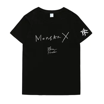 Kpop monsta x lesk navždy tlač o krk krátke rukáv voľné tričko pre letné štýl milovníkov fashion t-shirt