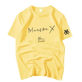 Kpop monsta x lesk navždy tlač o krk krátke rukáv voľné tričko pre letné štýl milovníkov fashion t-shirt