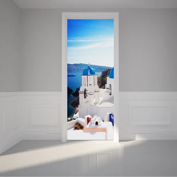 Kreatívne HOBBY 3D Dvere Nálepky Grécko, Santorini Vzor pre Dvere Izba Dekorácie Domova Príslušenstvo Veľké Nálepky na Stenu