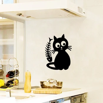 Kreatívne Mačka a rybie Reštaurácia Kuchyňa Samolepky na Stenu Domova PVC Nepremokavé Umenie Tapety JG1479