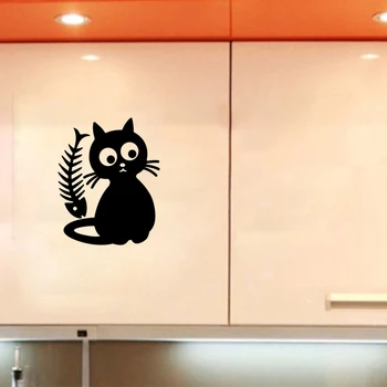 Kreatívne Mačka a rybie Reštaurácia Kuchyňa Samolepky na Stenu Domova PVC Nepremokavé Umenie Tapety JG1479