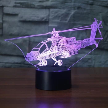 Kreatívne Vrtuľník Nočné Osvetlenie 3D LED Lietadla stolná Lampa 7 Farieb Zmeniť Spálňa Lôžku Dieťa Spať Svietidlo Vianočné Darčeky