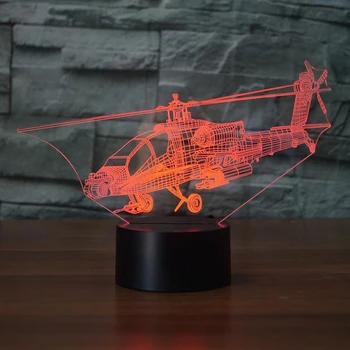 Kreatívne Vrtuľník Nočné Osvetlenie 3D LED Lietadla stolná Lampa 7 Farieb Zmeniť Spálňa Lôžku Dieťa Spať Svietidlo Vianočné Darčeky