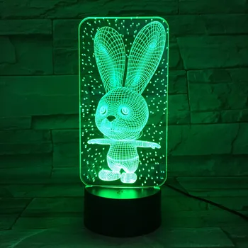 Králik Roztomilý Zajačik Detská Spálňa Svietidlá Nočné Svetlo Cartoon Plastové Spiace Deti LED 3D Žiarovka Nočného s 7 Farieb Zmeniť