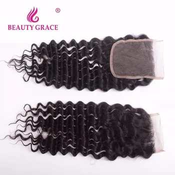 Krása Milosti Vlasové Produkty Peruánskej Ľudské Vlasy Väzbe 3 Kusy Hlboké Vlny Zväzky S Uzáverom Non Remy Vlasy Rozšírenia