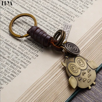 Krásna sova keychain pre ženy hovädzej kože ručne tkanie zliatiny bronzový krúžok na Auto keychains písmená módne šperky chaveiro darček