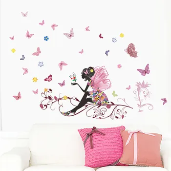 Krásne Dievča Motýľ Flower Art Stenu, Nálepky Pre Domova DIY Osobnosti nástenná maľba Detská Izba Detská Dekorácia, Tlač Plagátu