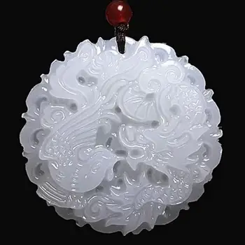 Krásne Originálne Ručne vyrábané Prírodné Biele yu Vyrezávané Dragon Phoenix Prívesok Náhrdelník Módne Rezbárstvo Prívesky, Šperky
