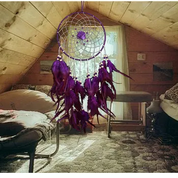Krásne svadobné dekor fialová pierko dream catcher veľké nevesta izba nástenné závesné dekorácie dreamcatcher ornament darček