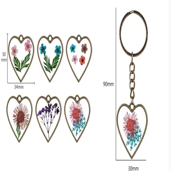 Krásne Vianočné Darčeky Srdce Tvar Dangles prívesok na Keychains Suché Kvety Keyring Kľúčenka Ručné Strany DIY Šperky 6Styles