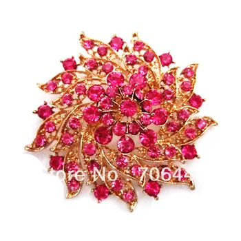 Krásny 2-Palcový Diamante Hot Pink Crystal Kvet Brošňa