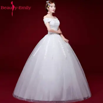 Krásy-Emily Biele Korálky Svadobné Šaty 2017 plesové Šaty, Čipky Plus Veľkosť Svadobné Party Svadobné Šaty vestido de noiva