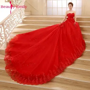 Krásy-Emily Plus Veľkosť Biele Červené Svadobné Šaty 2017 Plesové Šaty, Korálky Milú Čipky Svadobné Party Svadobné Šaty, Závoj