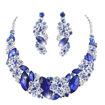 Kráľovská modrá farba vyhlásenie náhrdelníky náušnice nastaviť svadobné svadobné Šperky set Pre ženy strany drahokamu príslušenstvo Šperky