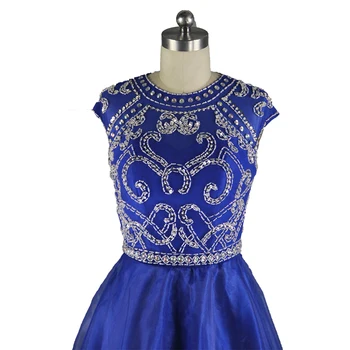 Kráľovská Modrá Krátky Prom Šaty 2018 riadok Korálkové Crystal Spp Rukávmi Úplnej Späť Koleno Dĺžke Formálnej Strany Šaty Koktejlové Šaty