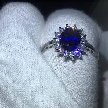 Kráľovské Šperky Princezná Diana Reálne 925 Sterling silver ring Modrá 5A Zirkón Cz Zapojenie svadobné kapela prstene pre ženy, Svadobné