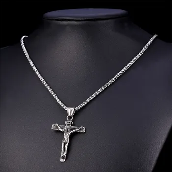 Kríž náhrdelník mužov čierna zlatá farba krstu, dar ženy vintage INRI kríž prívesok s krku reťaz ježiš christian šperky P6G