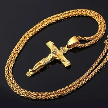 Kríž náhrdelník mužov čierna zlatá farba krstu, dar ženy vintage INRI kríž prívesok s krku reťaz ježiš christian šperky P6G