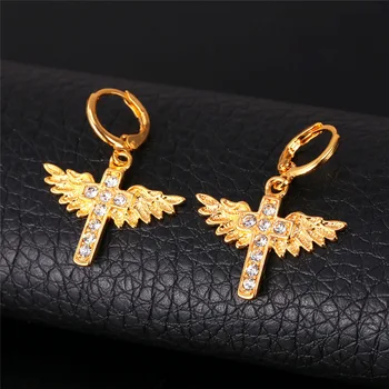 Kríž Náušnice Pre Ženy Módne Šperky Vintage Yellow Zlatá Farba Drahokamu Anjel Krídla Drop Náušnice E1106