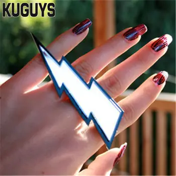 KUGUYS Fashion Akrylová Šperky Vlastné Nadsázka HipHop Veľké Prstene Strieborné Lightning Krúžok pre Dámske a Pánske