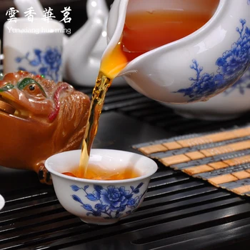 Kung fu čaj nastaviť celý kanvica súbor modré a biele porcelánové, keramické kanvica masívneho dreva čaju zásobník čajový obrad