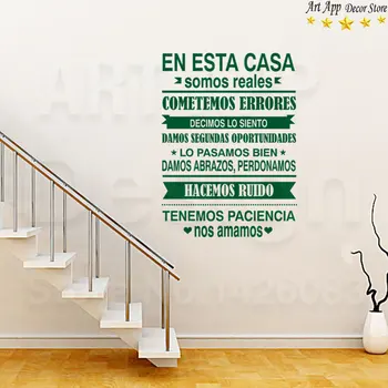 Kvalitný španielsky dom pravidlá nálepky izba dekor nové Art Design Vinyl citát Stenu vymeniteľné domov Predpisov paster