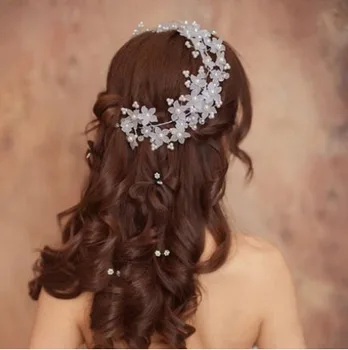 Kvet hlavu šperky, svadobné ručné handbands crystal frontlet headdress pearl tiaras svadobné vlasy, šperky, svadobné doplnky