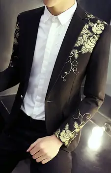 Kvetinový vzor mens tlač vyhovuje farba mládež kórejský kaderníčky mužov malé sako british jaqueta masculina black M - 2XL