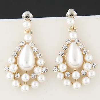 Kymyad Imitácia Perly Šperky Stud Náušnice Pre Ženy Bijoux Jasné, Krištáľové Náušnice Zlatá Farba Earings Módne Šperky