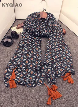 KYQIAO Dizajnér hidžáb šatku Mori dievčatá jeseň zima Južná Kórea módne dlhé tlač strapce šatku, šál cape šatkou šál