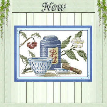 Káva umelecké čaj, kvety maľovanie počíta tlačené na plátno DMC 11CT 14CT Čínsky Cross Stitch súpravy vyšívať, vyšívanie, Súpravy