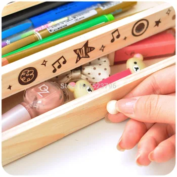 Kórea papiernictvo krásne ceruzka box multifunkčné drevené diy zásuvky papiernictvo box/ peračník School & Office Držiak Ceruzky