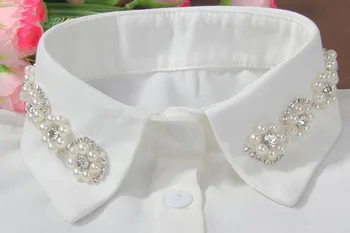 Kórejský módne falošné šifón falošné tričko pearl high-end tričko falošné golier osobnosti perličiek false golier ukladanie Odnímateľný Golier