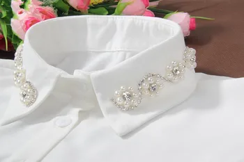 Kórejský módne falošné šifón falošné tričko pearl high-end tričko falošné golier osobnosti perličiek false golier ukladanie Odnímateľný Golier
