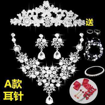 Kórejský nevesta tri farby príslušenstvo white crystal vysokej kvality náhrdelník + náušnice + koruny svadobné Šperky Set headdress